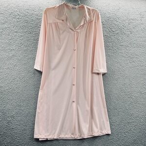 Vintage Vanity Fair Womens Housecoat L Pastel Pink Loungewear Button Front Robe